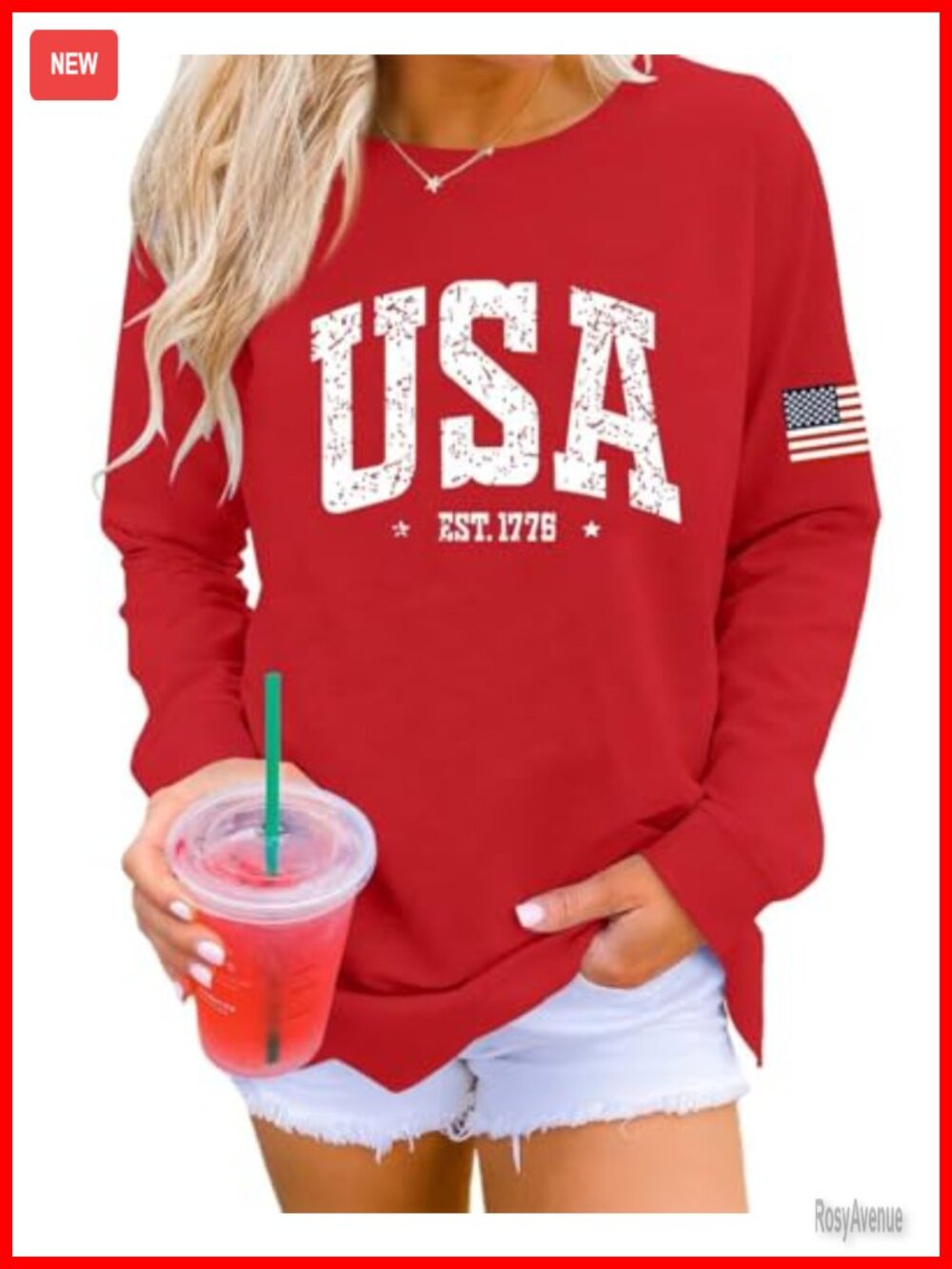 USA Graphic Sweatshirt Long Sleeve Crew Neck Pullover Women